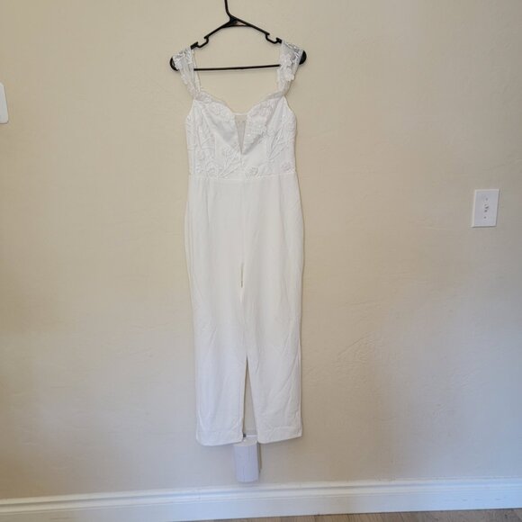 Lulus White Lovely Embroidered Off Shoulder Jumpsuit, #2188476, Size M, $57 - Picture 3 of 8